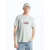 XSIDE Gri Bisiklet Yaka Kısa Kollu Baskılı Penye Erkek Tişört
