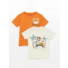 LCW Kids Turuncu Bisiklet Yaka Kısa Kollu Baskılı Erkek Bebek Tişört 2li