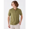 LCW Vision Haki Polo Yaka Kısa Kollu Çizgili Erkek Tişört