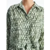 LCW Modest Yeşil Gömlek Yaka Desenli Uzun Kollu Crop Kadın Bluz