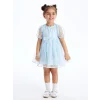 LCW Kids Mavi Bisiklet Yaka Kısa Kollu Dantel Kız Bebek Elbise