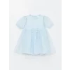 LCW Kids Mavi Bisiklet Yaka Kısa Kollu Dantel Kız Bebek Elbise
