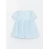LCW Kids Mavi Bisiklet Yaka Kısa Kollu Dantel Kız Bebek Elbise