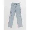 LCW Jeans Indigo Straight Fit Kadın Kargo Jean Pantolon