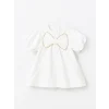 LCW Kids Ekru Bisiklet Yaka Kısa Kollu Kız Bebek Poplin Elbise