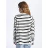 XSIDE Ekru Bisiklet Yaka Çizgili Uzun Kollu Kadın Tişört