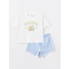 LCW Kids Ekru Bisiklet Yaka Baskılı Kısa Kollu Kız Çocuk Tişört ve Şort