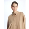 LCW Modest Kahverengi Düz Poplin Kadın Gömlek Tunik