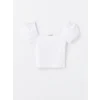 LCW Vision Beyaz Kare Yaka Düz Kısa Kollu Kadın Crop