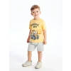 LCW Kids Turuncu Bisiklet Yaka Kısa Kollu Baskılı Erkek Bebek Tişört ve Şort 2li Takım