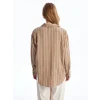 LCW Vision Kahverengi Çizgili Uzun Kollu Oversize Kadın Gömlek