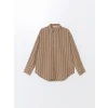 LCW Vision Kahverengi Çizgili Uzun Kollu Oversize Kadın Gömlek