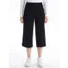 LCWAIKIKI Basic Siyah Kadın Beli Lastikli Düz Kapri