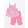 LCW Kids Pembe Kare Yaka Askılı Kız Bebek Bluz ve Pantolon 2li Takım