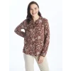 LCW Grace Kahverengi Bağlamalı Yaka Desenli Uzun Kollu Kadın Bluz