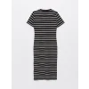 LCW Vision Siyah Bisiklet Yaka Çizgili Kısa Kollu Kadın Elbise