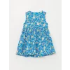 LCW Kids Mavi Bisiklet Yaka Çiçekli Poplin Kız Bebek Elbise