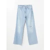 LCW Jeans Indigo Wideleg Yırtık Detaylı Kadın Jean Pantolon