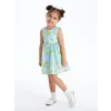 LCW Kids Mavi Bisiklet Yaka Çiçekli Poplin Kız Bebek Elbise