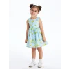 LCW Kids Mavi Bisiklet Yaka Çiçekli Poplin Kız Bebek Elbise