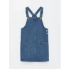 LCW Kids Indigo Kare Yaka Kız Çocuk Jean Salopet Elbise