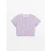 LCW Kids Lila Bisiklet Yaka Çiçekli Kız Çocuk Crop Bluz