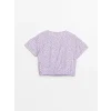 LCW Kids Lila Bisiklet Yaka Çiçekli Kız Çocuk Crop Bluz