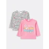LCW Kids Pembe Bisiklet Yaka Uzun Kollu Kız Bebek Tişört 2li