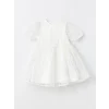 LCW Kids Ekru Bisiklet Yaka Kısa Kollu Dantel Kız Bebek Elbise