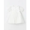 LCW Kids Ekru Bisiklet Yaka Kısa Kollu Dantel Kız Bebek Elbise