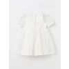 LCW Kids Ekru Bisiklet Yaka Kısa Kollu Dantel Kız Bebek Elbise