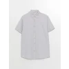 LCW Vision Gri Slim Fit Kısa Kollu Armürlü Erkek Dokulu Gömlek