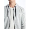 LCW Casual Gri Kapüşonlu Uzun Kollu Erkek Fermuarlı Sweatshirt