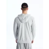 LCW Casual Gri Kapüşonlu Uzun Kollu Erkek Fermuarlı Sweatshirt