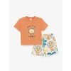 LCW baby Turuncu Bisiklet Yaka Baskılı Erkek Bebek Tişört ve Şort 2li Takım