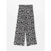LCWAIKIKI Classic Siyah Beli Lastikli Desenli Geniş Paça Kadın Pantolon