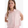 Defacto D7644 Pembe Kız Çocuk Cropped Fit Pamuklu Kısa Kollu Gömlek