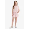 Defacto D7644 Pembe Kız Çocuk Cropped Fit Pamuklu Kısa Kollu Gömlek