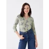 LCW Grace Yeşil Bisiklet Yaka Çiçekli Kadın Bluz