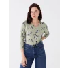 LCW Grace Yeşil Bisiklet Yaka Çiçekli Kadın Bluz
