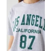 XSIDE Gri Bisiklet Yaka Los Angeles Baskılı Kadın Tişört