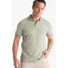 Defacto T5259 Haki Slim Fit Dar Kesim Kısa Kollu Dokulu Basic Düz Polo Tişört