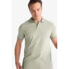 Defacto T5259 Haki Slim Fit Dar Kesim Kısa Kollu Dokulu Basic Düz Polo Tişört