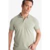Defacto T5259 Haki Slim Fit Dar Kesim Kısa Kollu Dokulu Basic Düz Polo Tişört