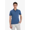 Defacto T5259 İndigo Slim Fit Dar Kesim Kısa Kollu Dokulu Basic Düz Polo Tişört