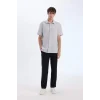 Defacto E1223 Gri Regular Fit Polo Yaka Krinkıl Yazlık Kısa Kollu Gömlek