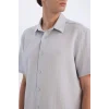 Defacto E1223 Gri Regular Fit Polo Yaka Krinkıl Yazlık Kısa Kollu Gömlek