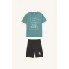 Defacto D9990 Yeşil Erkek Çocuk Pijama Takımı Baskılı Kısa Kollu Üst Beli Lastikli Şort