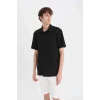 Defacto E1223 Siyah Regular Fit Polo Yaka Krinkıl Yazlık Kısa Kollu Siyah Gömlek