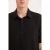 Defacto E1223 Siyah Regular Fit Polo Yaka Krinkıl Yazlık Kısa Kollu Siyah Gömlek